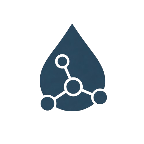 Blue droplet icon with white molecular structure inside on a white background-freedlight-performance