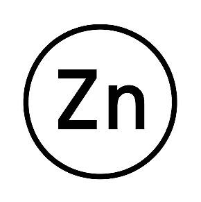 Symbol for zinc with a black circle on a white background